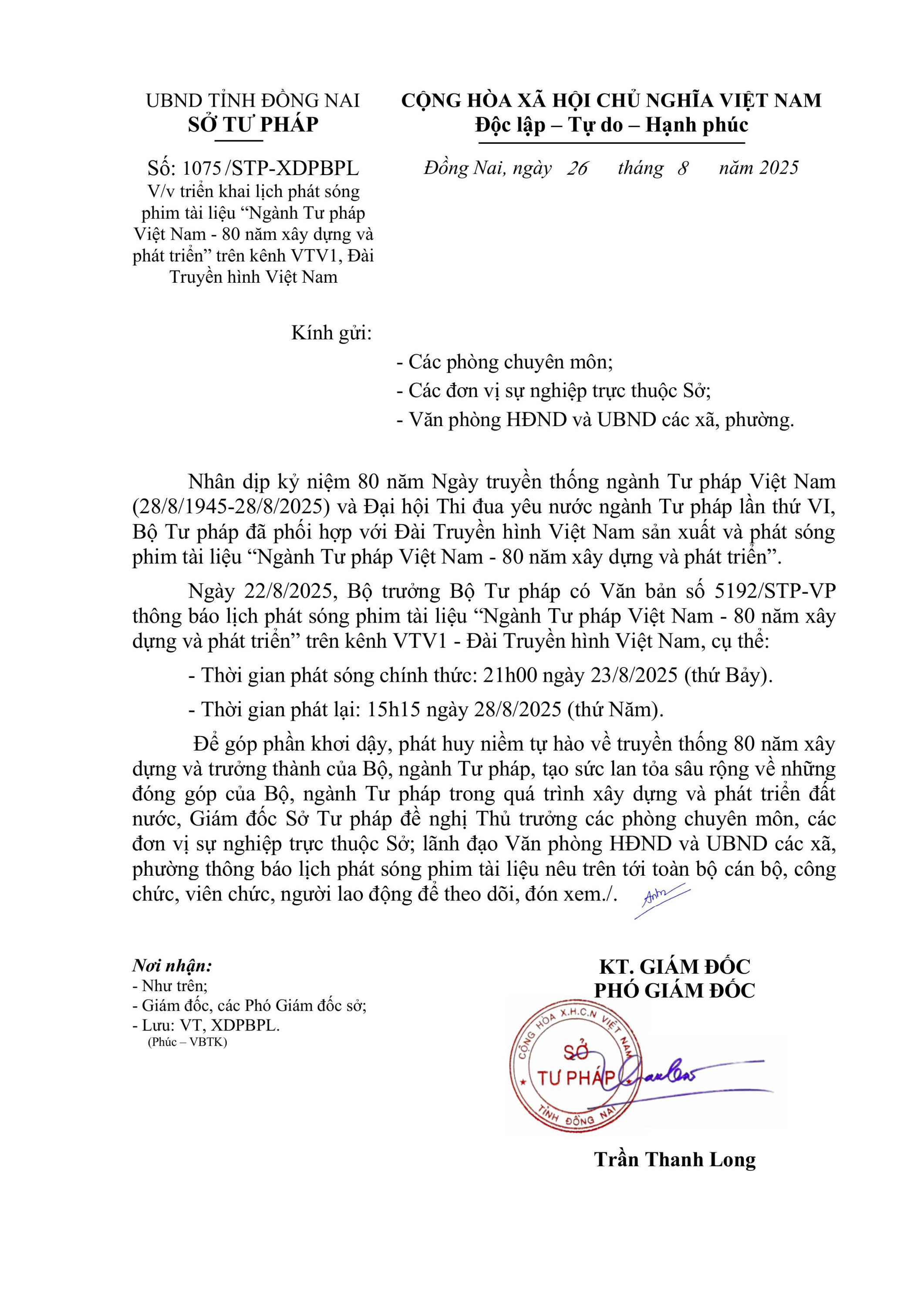 trien khai phim tai lieu nganh tư pháp